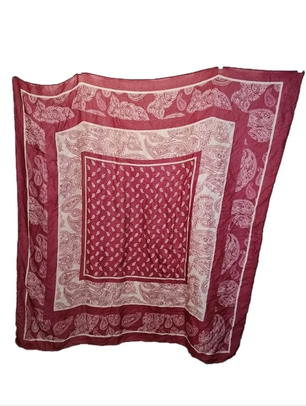 Western Boho Gauzy Bandana Blanket Wrap Scarf Maroon Red Pailsey 48